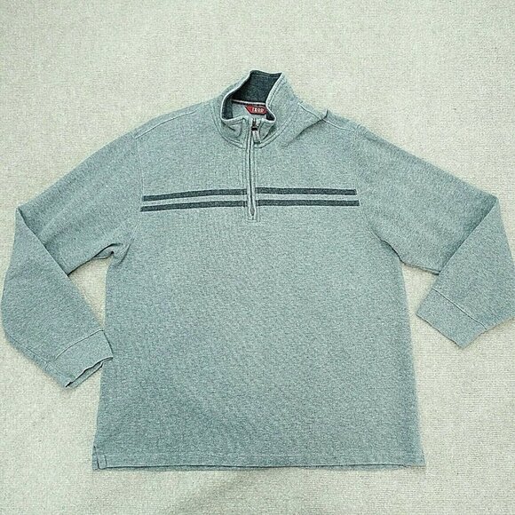 Izod Pullover Sweatshirt Men Size XL Gray Stripe Quarter Zip Long Sleeve - Picture 1 of 4